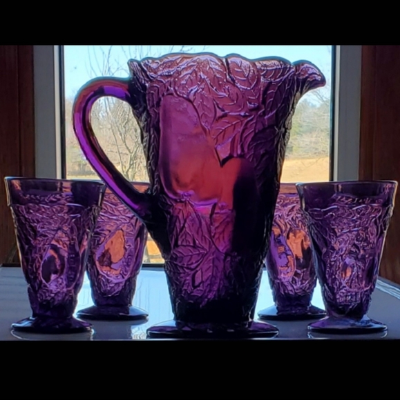 (4) Vntg "Sweet🍐Pear" Amethyst 9oz Footed Tumblers by Tiara - Picture 6 of 6